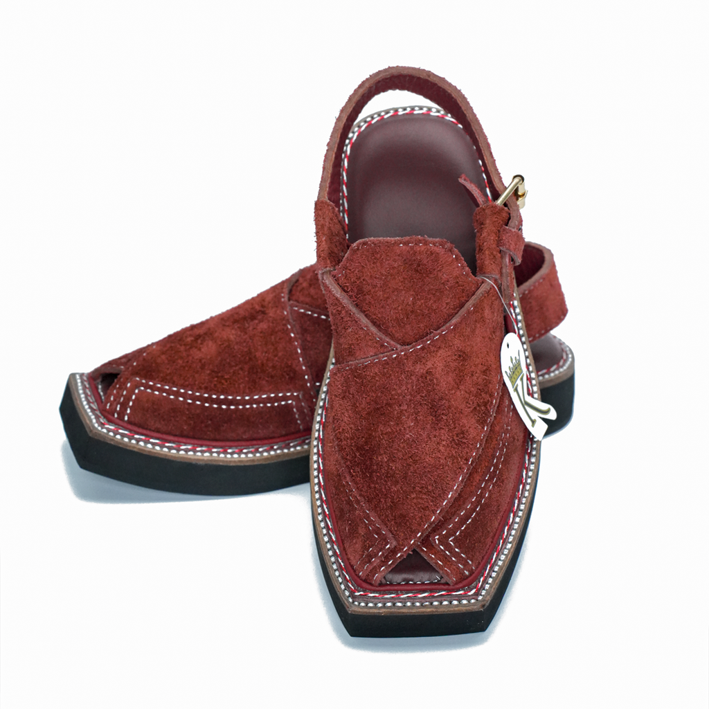 Premium suede Bacha made to order by KHAN THE BRAND, featuring traditional design and craftsmanship in a close-up image.