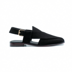 KHAN THE BRAND Torkham Step Ahead shoe in black, showing front view with laces and stylish design details.